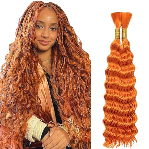 Cabello humano trenzado para trenzas boho, extensiones bulk Deep Wave de pelo natural color naranja