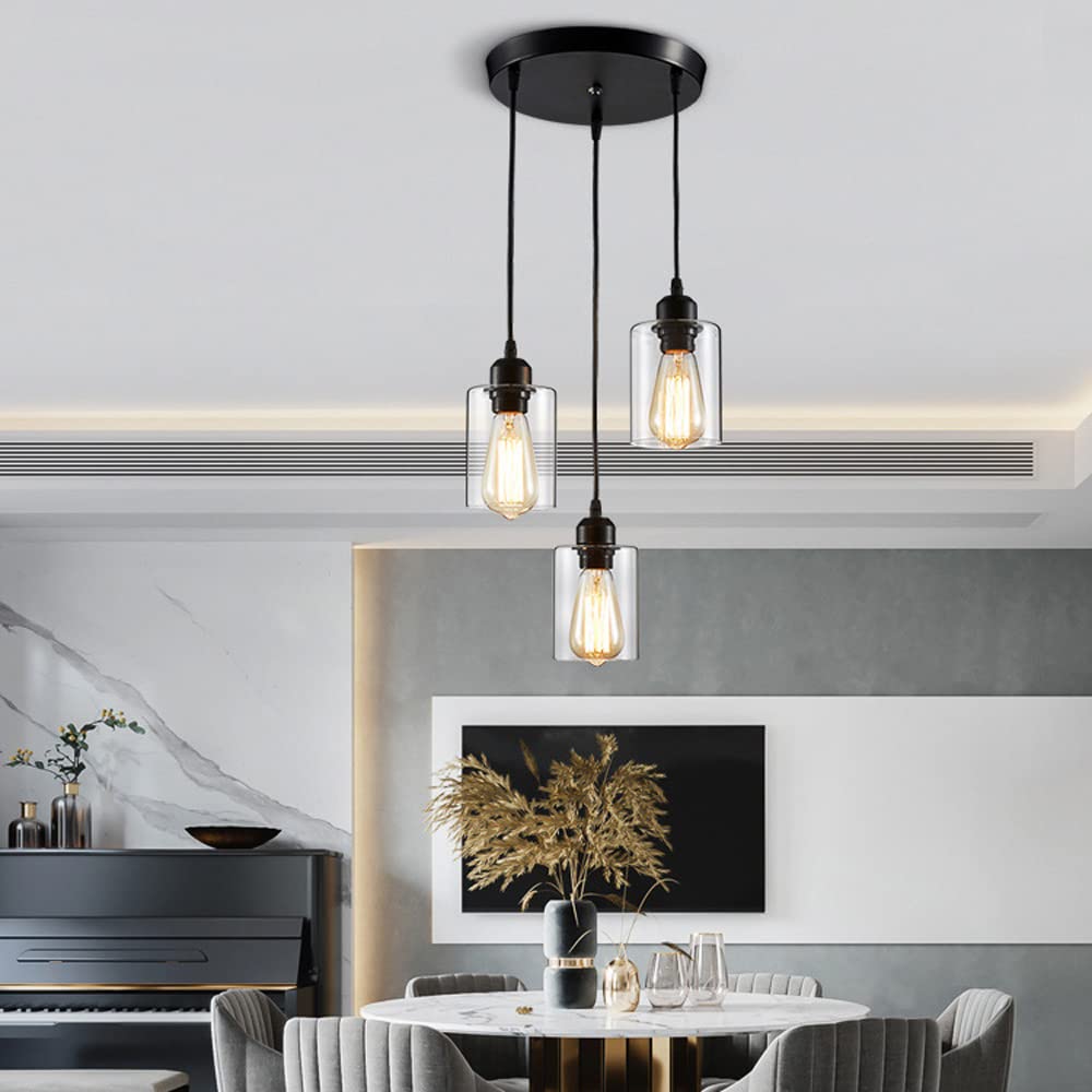 Retro 3 światła oświetlenie wisiorka, Podstawa Loft Loft Loft przemysłowe wyposażenie lamp wiszących, z szklanym matowym czarnym żyrandolą, do kuchni, wiejskiej restauracji kawiarni