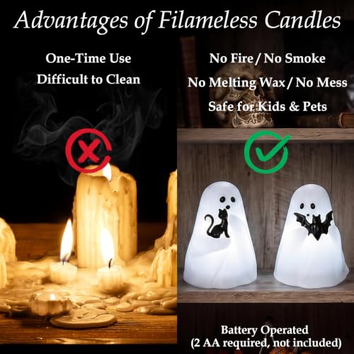 Image of GenSwin Bat & Cat Ghost Halloween Ghost Flameless Candles with Timer