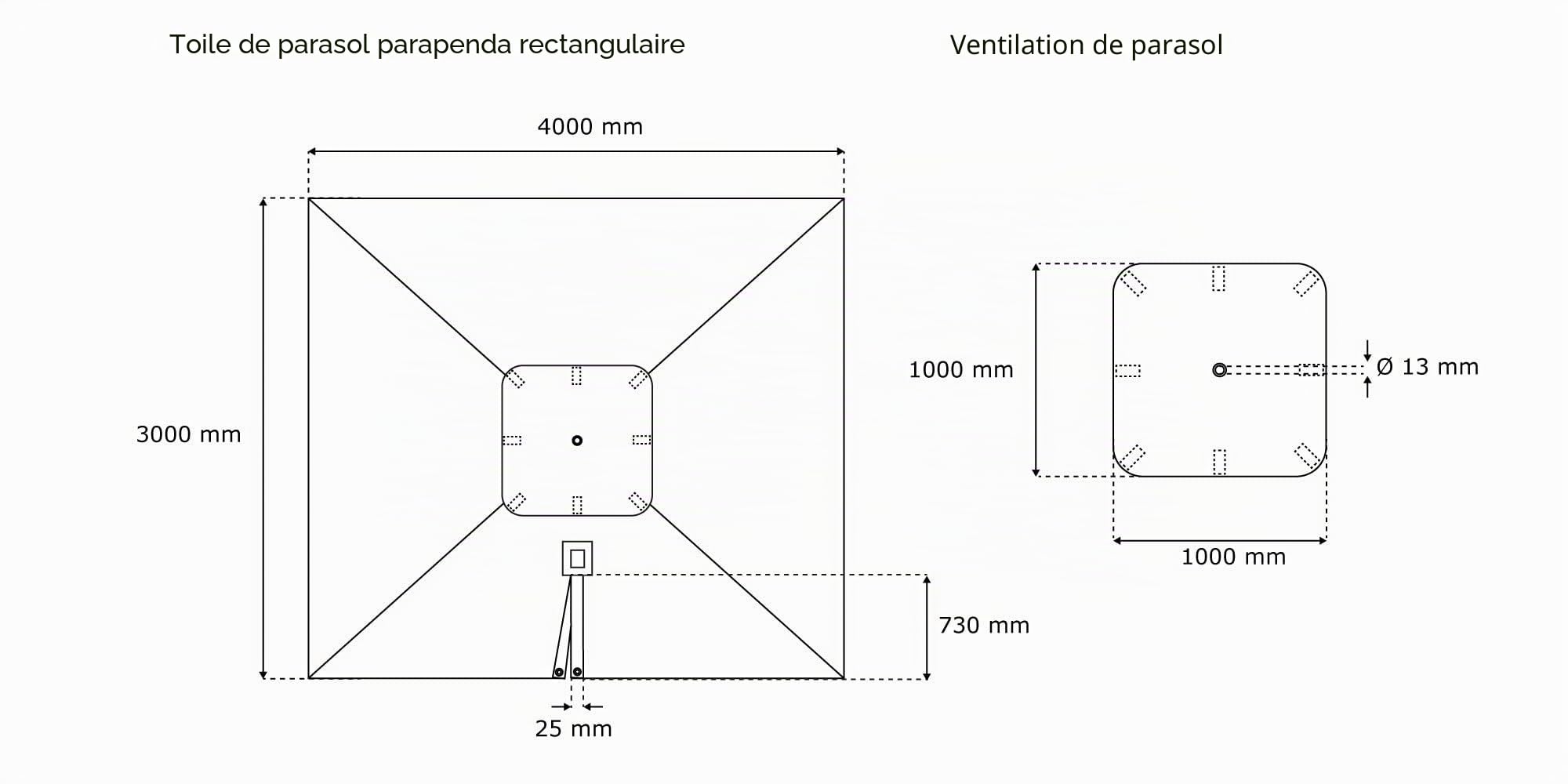 paramondo Toile de rechange pour parasol avec Air Vent pour parasol à mât excentré Parapenda, Couleur et Type aux Choix