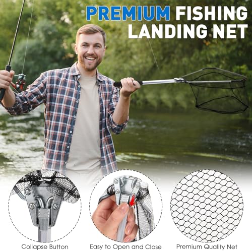 Image of RoundFunny 10 Pcs Fishing Tool Kit, Fishing Pliers with Lanyard and Protective Sheaths, Landing Net, Fillet Knife, Fish Scale, Gripper, Hook Remover, Braid Scissors, Gloves for Men Dad Gift