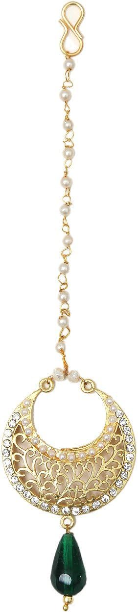 Saraa Exotic Golden Green Chandwali Maang Tikka for Women