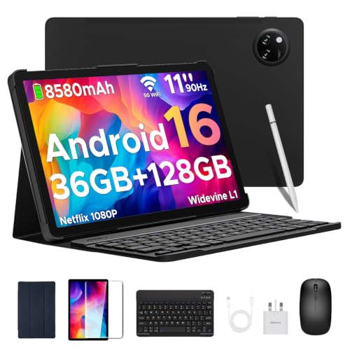 DOOGEETab Tab A9 Pro+ Android 16 Tablet 11 Pulgadas, 36GB+128GB/2TB, Batería 8580mAh Tablet con Teclado, Octa Core Unisoc T7200, Pantalla HD 90Hz Tablets, Widevine L1/ Gemini AI/Face ID/3.5mm Audio