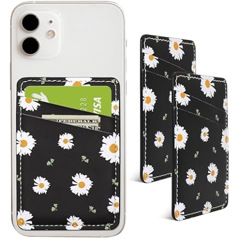 Phone Wallet Stick on, Leather Phone Card Holder Credit Card Pocket for Back of Phone Case Sticky Wallet for iPhone and Android - 2Pack Black Cover