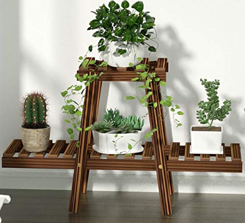 Small Plant Stand - 2 Tier Wood Flower Rack & Shelf Planter Unit up to 4 Plant Pots, Succulents and Flowers. Multi-Tier Shelving Unit Display for Indoor, Outdoor, Garden, Patio, Balcony, Office