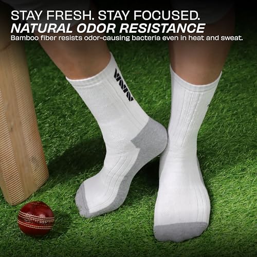 Image of Nivia Cricket Bamboo Socks for Men, Full Calf Length, Soft & Breathable Fabric, Moisture-Wicking & Odor-Resistant Design, Ideal for Long Practice Sessions, Matches & Daily Sports Use