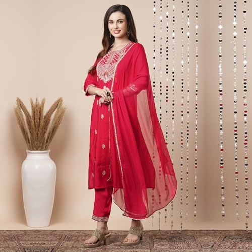 Image of Globus Women Kurta Set (GS567412 Red S)