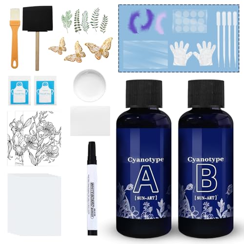 WEILAOK 53 Stück Cyanotypie Kit Cyanotype Sensitizer Kit Cyanotypie Papier für Farbstoffprojekte auf Stoff und Papier Einsetzbar für Heimwerker Bastelprojekte Lassen Ihrer Kreativität Freien Lauf