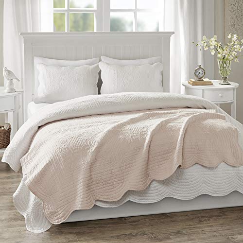Madison Park Madison Park Luxe Quilted Throw Blanket - Damask Stitching Design, Cotton Filled Spread, Ultra Soft, Cozy Bedding For Living Room Couch, Sofa, Bed, 60X72", Scalloped Borders Blush #TOP2