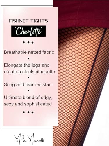 Image of Mila Marutti Fishnet Tights for Women | Black Fish Net Stockings | High Waist Fishnet Pantyhose Multiple Colors