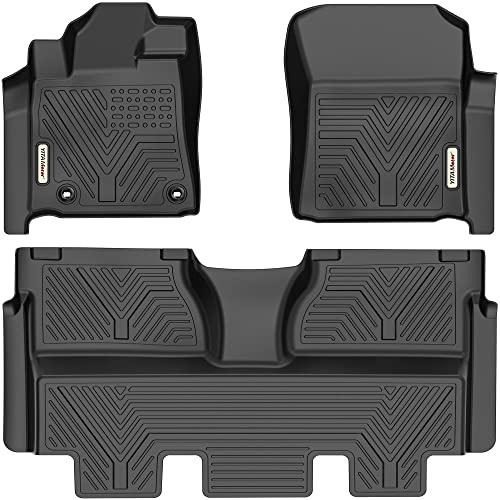YITAMOTOR Gen2 Floor Mats Fits for 2014-2021 Toyota Tundra CrewMax Cab (with Coverage Under 2nd Row Seat) All Weather Custom Fit Floor Liner for Tundra SR5/TRD/Limited TPE Front&Rear 2 Row Car Mats