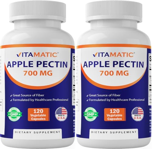 Vitamatic Apple Pectin 700mg – 120 Vegetarian Capsules per Bottle | 2-Pack (240 Vegetarian