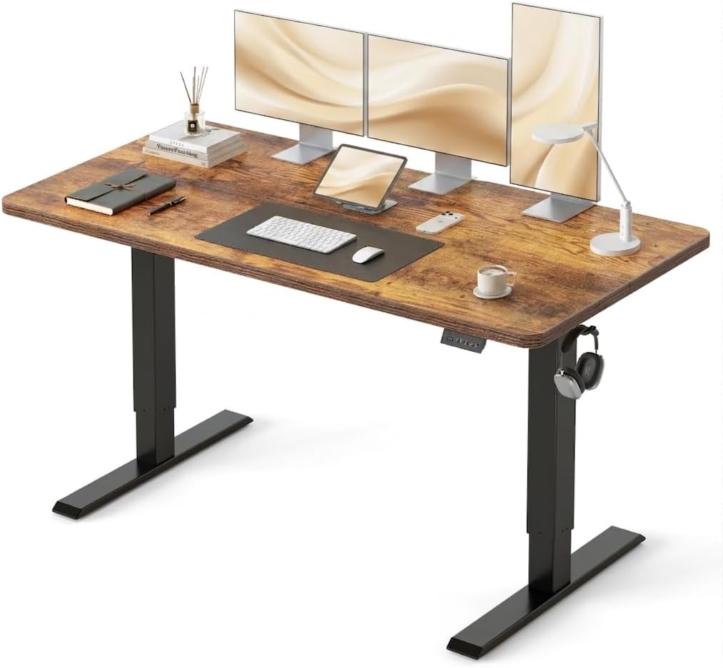 CubiCubi Electric Standing Desk Height Adjustable, 55.1 x 23.6 Inches Home Office Computer Desk, Sit to Stand Up with Memory Presets, Rustic Brown