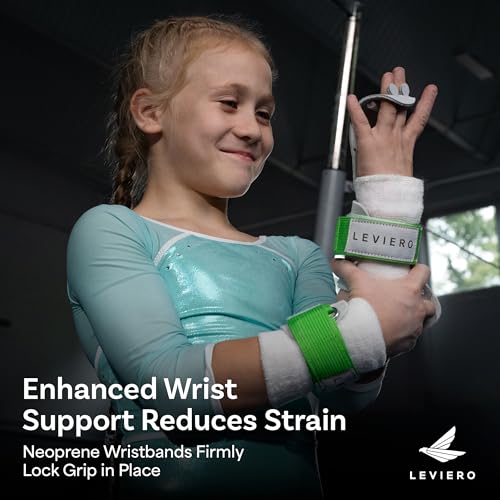 LEVIERO Gymnastics Grips Set, Grips for Gymnastics Girls, Dowel Grips with Soft Leather, Hook and Loop Wrist Straps, and Adjustable Finger Holes, for All Ages - (White, 2)