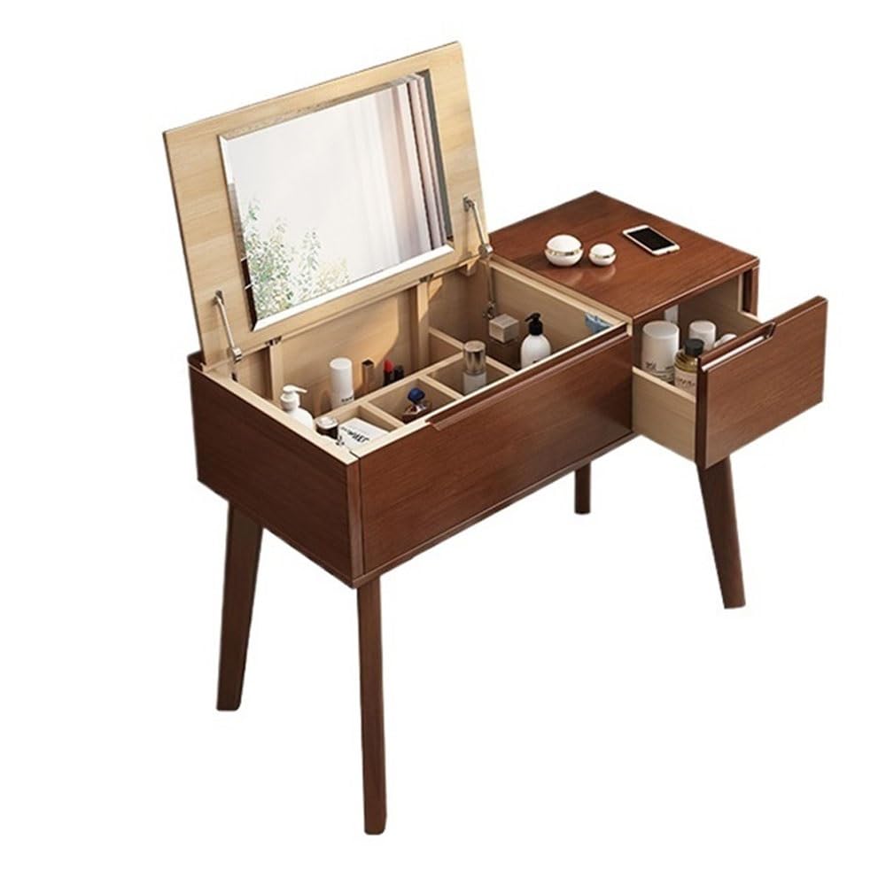 CGCSYZ Vanity Desk Small Dressing Table, Makeup Vanity with Flip Top Mirror, Wooden Makeup Table Writing Desk with Drawer Makeup Dressing Table (Bruin)