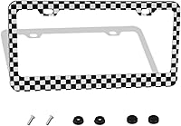 Vista 2 de Marco de Matrícula con Tablero de Ajedrez Blanco y Negro, Bandera de Carrera, Soporte de Matrícula Personalizado de Aluminio Metálico, Cubierta