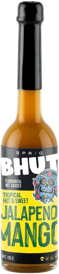SPRIG Mango Jalapeno Hot and Sweet Sauce, 110g | Made with Alphonso Mangoes & Mild Jalapeno Peppers | Perfect for Dips, Salads, Marinades, Stir-fries, Burgers, Tacos & More