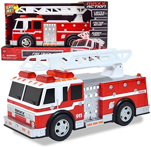 Sunny Days Entertainment Maxx Action Large Fire Truck – Lights and Sounds Vehicle with Extendable Ladder | Motorized Drive and Soft Grip Tires | Firetruck Toys for Kids 3-8