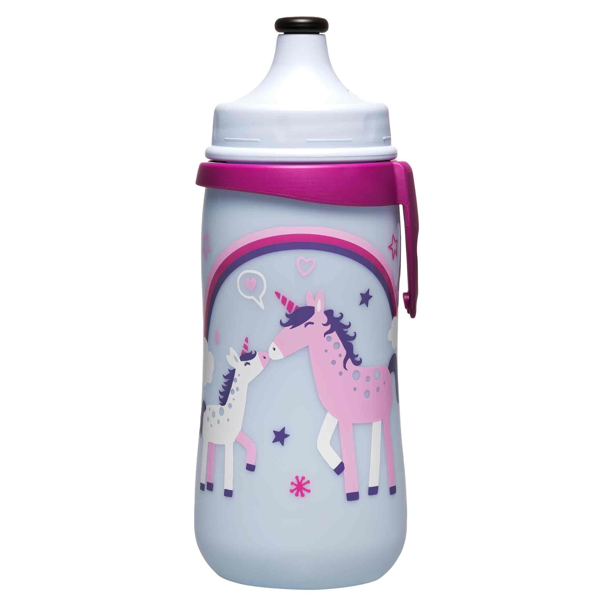 nip – Kinder Trinkflasche Kids Cup | zahnfreundliche Push-Pull Sportflasche mit Clip. Leicht und einfach zu reinigen, BPA-frei, 330 ml, Motiv Einhorn, rosa