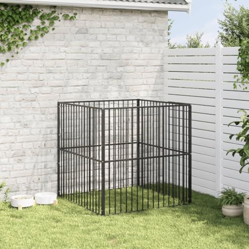 Hundelaufstall 4- TLG. aus verzinktem Stahl, schwarz- sicherer und komfortabler Laufstall für kleine bis mittelgroße Tiere wie Welpen, Kaninchen und Enten, ideal zum Spielen-3