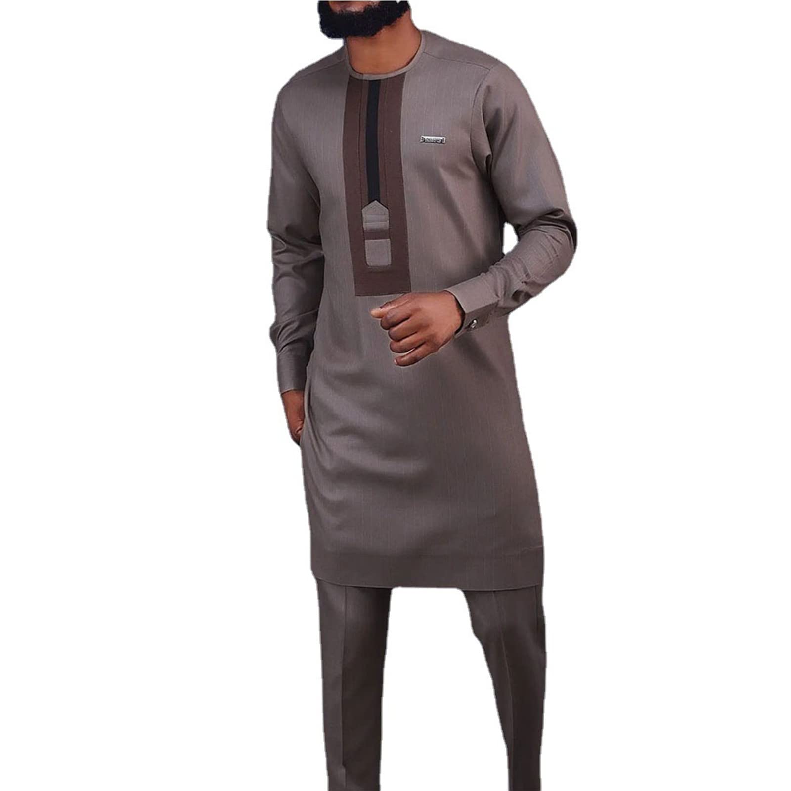 RXEARS Mens African Long Sleeve Kurta 2 Piece Set Dashiki Shirt + Pants Outfit Dress Suit Traditional Tracksuit