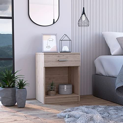 Light Grey Nightstand with Drawer & Shelf - Modern Bedroom