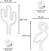 NELUX Kaktusz és Flamingó LED Neon Fali Dekoráció Szett - USB/Elemes Működés, Szobadísz, Gamer Szoba, Bár Világítás, 2 db 5