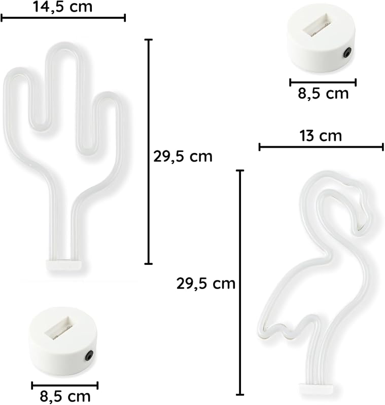 NELUX Kaktusz és Flamingó LED Neon Fali Dekoráció Szett - USB/Elemes Működés, Szobadísz, Gamer Szoba, Bár Világítás, 2 db