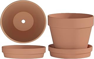 Fcacti 10 Inch Large Terracotta Pots with Saucer/Tray - 2 Pack Large Cla...