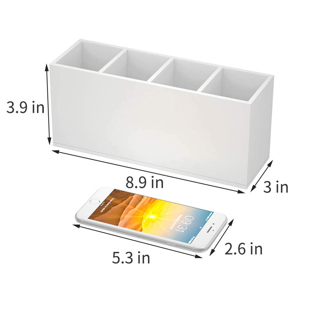 NIUBEE Soporte acrílico para bolígrafos, 4 compartimentos, organizador de lápices blanco para almacenamiento de accesorios de escritorio (blanco)