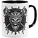 OM3® Totenkopf Wikinger Tasse Skull Head | Keramik Becher | 11oz 325ml | Beidseitig Bedruckt | Schwarz