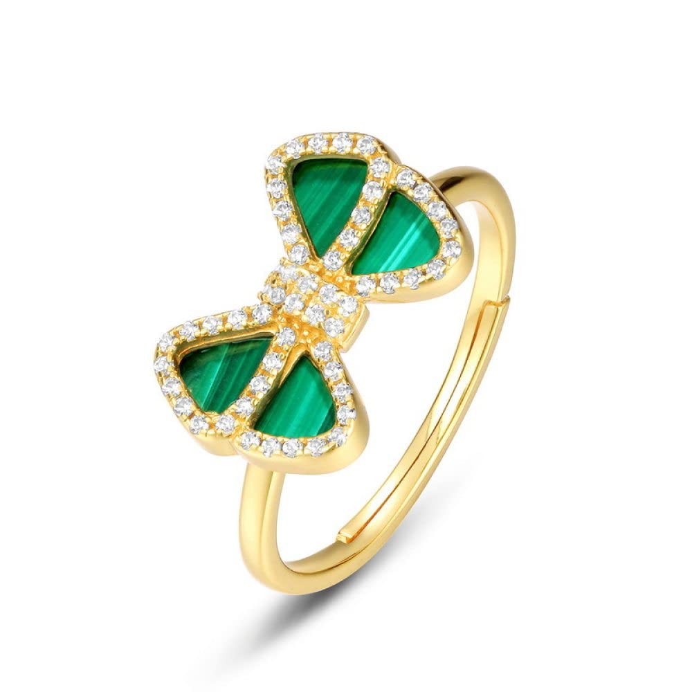 HGJH Anello Regolabile,Anelli Regolabili per Donna Nodo A Farfalla Malachite Argento Sterling 925 Micro Pavé Zircone Placcato Oro da Sposa 7 Anelli Chakra Anelli di Promessa per Ragazze Signore