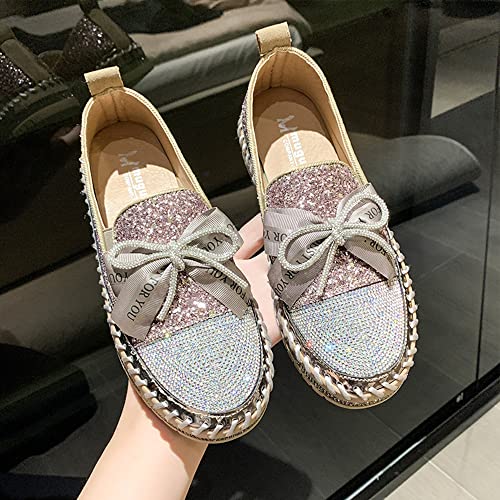 Image of Women's Fashion Rhinestone Slip On Sneakers Casual Comfort Platform Walking Shoes Cute Bowknot Glitter Bling Loafers