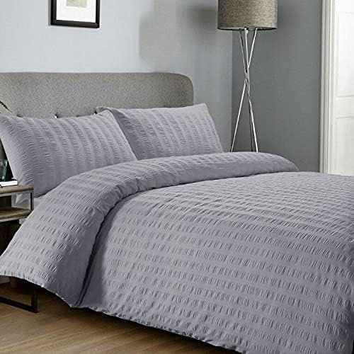 Luxury Seersucker Duvet Cover & Pillowcases EasyCare Cool Cotton Rich