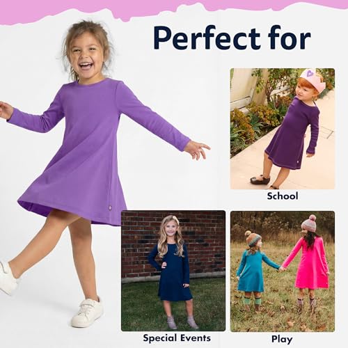 Image of City Threads Girls' 100% Cotton Long Sleeve Dress - Active Kids School, Playing, Parties - Made in USA