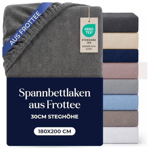Dreamzie Spannbettlaken 180x200 Anthrazit - Frottee 80% Baumwolle, Oeko-Tex – Ansicht 1