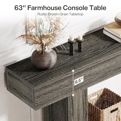 Tribesigns 63" Console Table, Farmhouse 2-Tier Entryway Table with U-Shaped Base, Narrow Long Wood Sofa Table Behind Couch Table for Living Room, Hallway, Foyer, Dark Gray