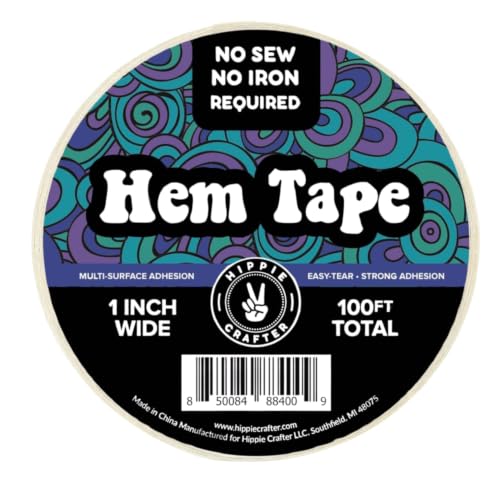 Image of HIPPIE CRAFTER Double Sided Hem Tape No Sew No Iron Sewing Tape for Hemming Curtains Fabric Pants Dress Clothes and More Thin with Strong Adhesive Removable 1 Inch x 100FT