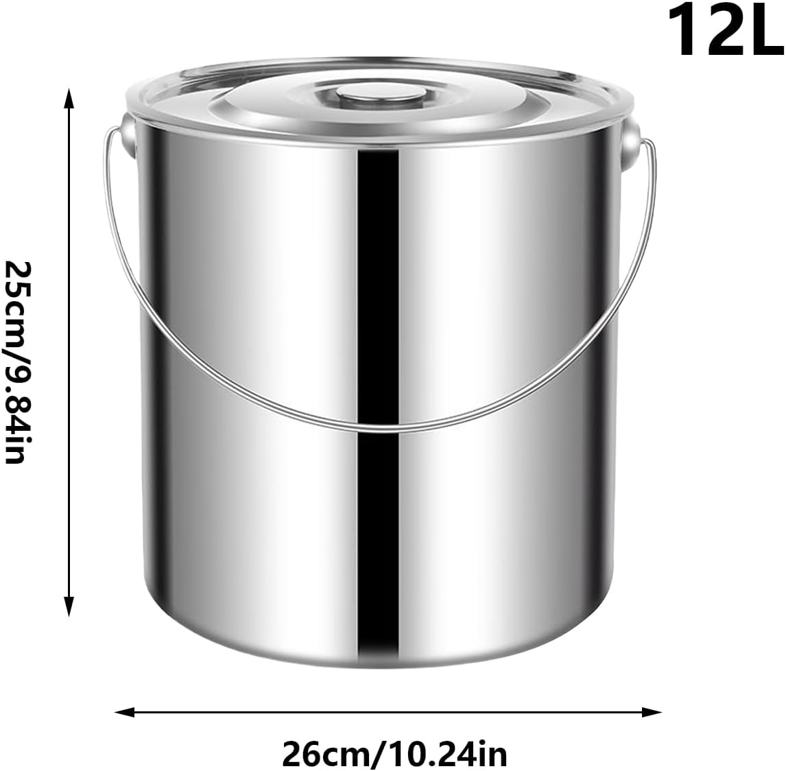 Stainless Steel Bucket with Lid - Large Capacity Container, Kitchen Food Storage for Rice and Flour, Premium Metal Canister with Secure Cover, Pantry Accessory, Multi-Purpose Holder for Soup