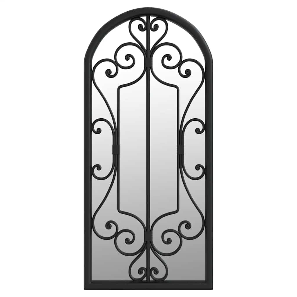 Espejo de jardín decorativo de hierro con efecto oxidado, 100 x 45 cm, negro, para montaje en pared con agujero preperforado, ideal para decoración de jardín y ópticas