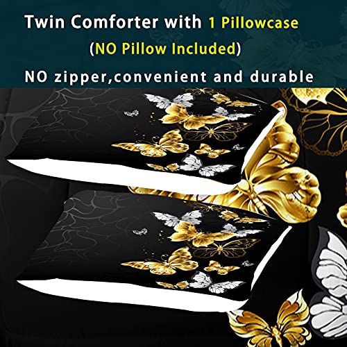 Ninenine Butterfly Comforter Set Full Size For Girls Boys Women, Black And Gold Bedding Silver Gold Bed Set With 1 Comforter 2 Pillowcases…… #TOP3