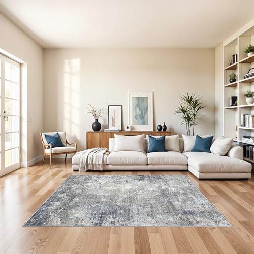 5x8 Washable Rug Living Room - Non-Slip Modern Abstract Neutral
