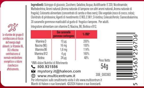 Multicentrum Vitagummy Energia, Integratore Alimentare per Adulti per la riduzione di stanchezza e affaticamento, con Vitamina D, B6, B12, D e Biotina, Gusto frutti rossi, 30 Caramelle Gommose - Immagine 5