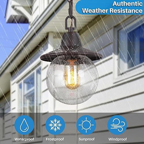 Gepow OUTDOOR PENDANT LIGHT FIXTURE Farmhouse Exterior Globe Anti-Rust Hanging Lights With Adjustable Chain, Bronze Ceiling Outdoor Lantern Light thumb #4