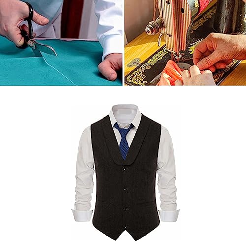 Herringbone Tweed Suit Vest for Men,Shawl Collar Business Single-Breasted Waistcoat,Wedding,Dinner (Color : Black, Size : Medium)3