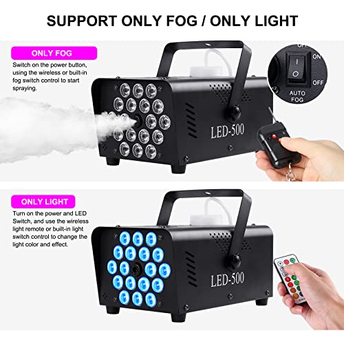 Upstartech 500W Fog Machine With 13 Colorful Lights Effect And18 Led Light, Portable Smoke Machine 2000Cfm Fog With 2 Wireless Remote Control, Automatic Outdoor Fog Machine Parties Wedding Halloween #TOP4