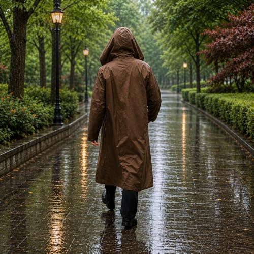 Image of Waterproof Hooded Long Rain Coat for Men, Polyester, Full Sleeves, Regular Fit, Outdoor Riding, Camping & Hiking