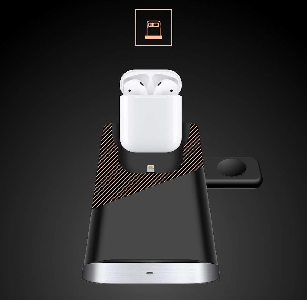 Stazione di ricarica wireless 3 in 1, stazione di ricarica wireless per iWatch 5/4/3/2, ricarica rapida Qi da 7,5 W, per iPhone 11/11 Pro Max/SE 2/XS Max/XR/XS/X/8/8P
