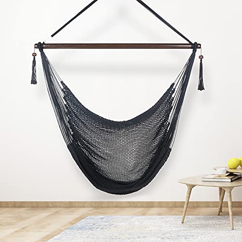 Large Caribbean Hammock Chair - 48 Inch - Polyester - Hanging Chair - Black #TOP2