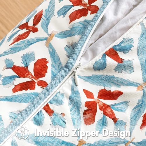 Image of MIULEE Pack of 2 Decorative Outdoor Waterproof Throw Pillow Covers Flower Print Chic Boho Accent Pillow Covers for Square Garden Patio Cushion 12x20 Inch, Blue-Rust
